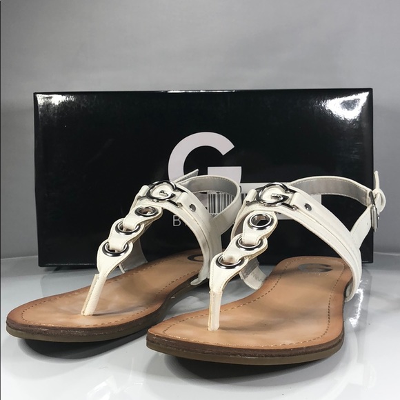 g by guess white sandals